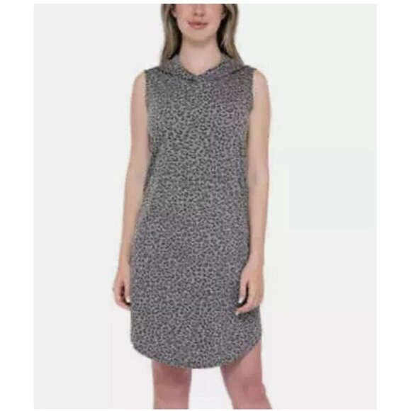 Bobeau Women's Hooded Sleeveless Dress Gray Leopard Print Size‎ Large - Picture 1 of 9
